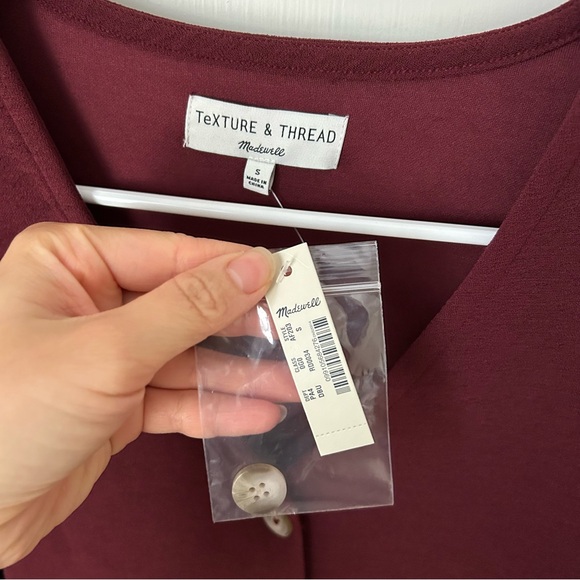 NWT Madewell Texture and Thread V-Neck Burgundy Long Sleeve Dress Small S - Picture 4 of 8
